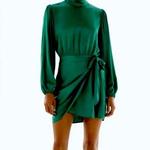 Zara emerald satin dress- new with tags- never worn!